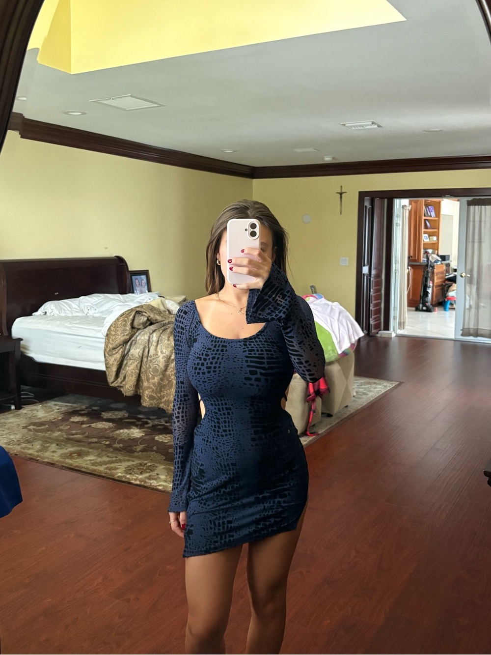 Fashion Nova Black Textured Long Sleeve Cutout Bodycon Dress